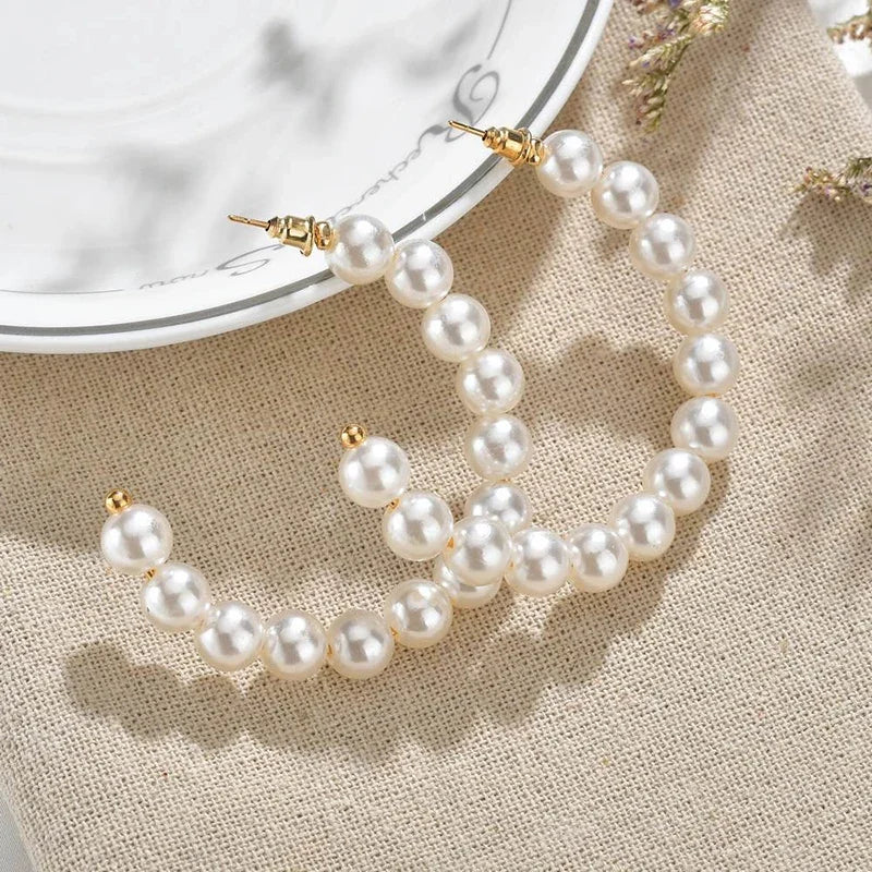 Imitation Pearl Hoop Earrings