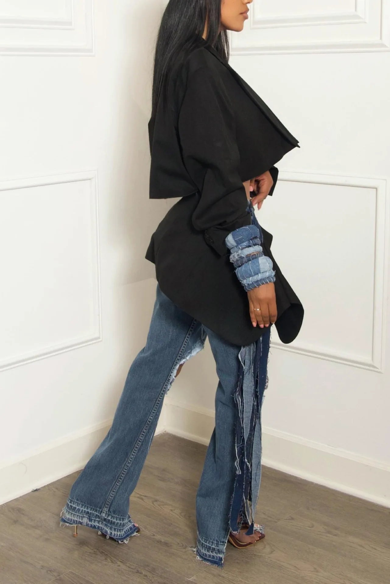 Full Sleeve Blazer and Mini Tie Up Skirt