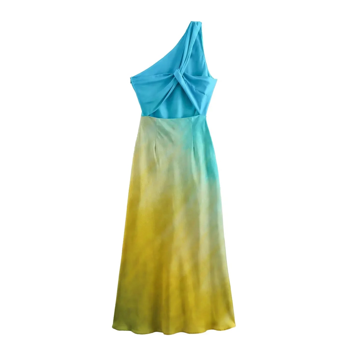 Tie Dye Satin Asymmetric Dress