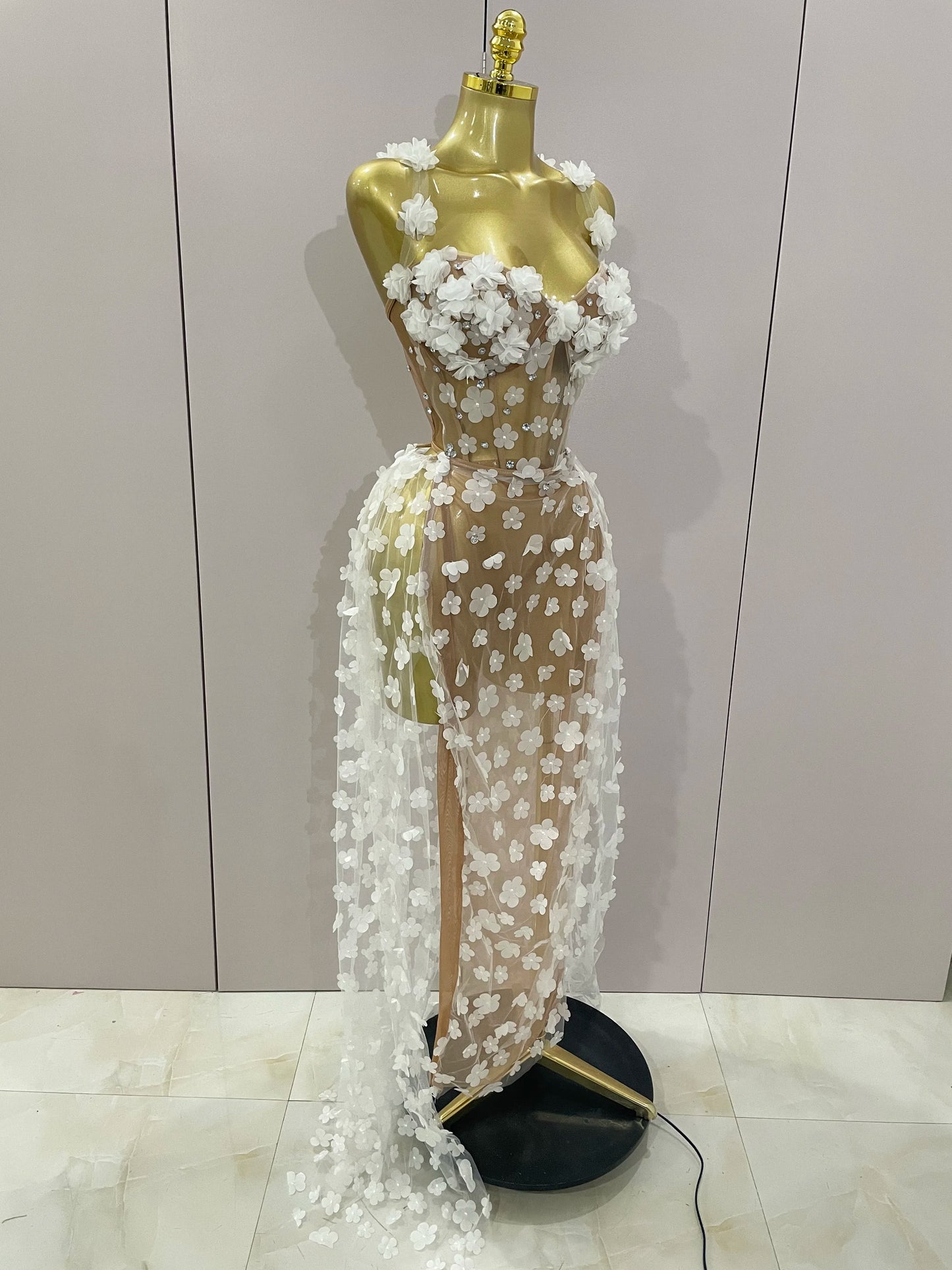 Sexy Mesh See Through Flowers Dress