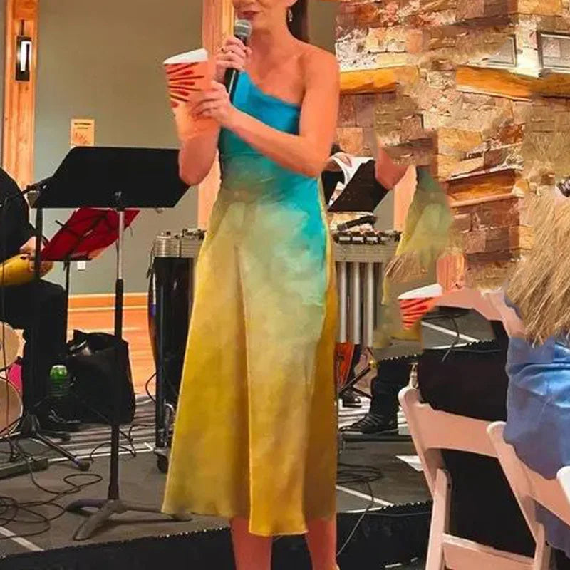 Tie Dye Satin Asymmetric Dress