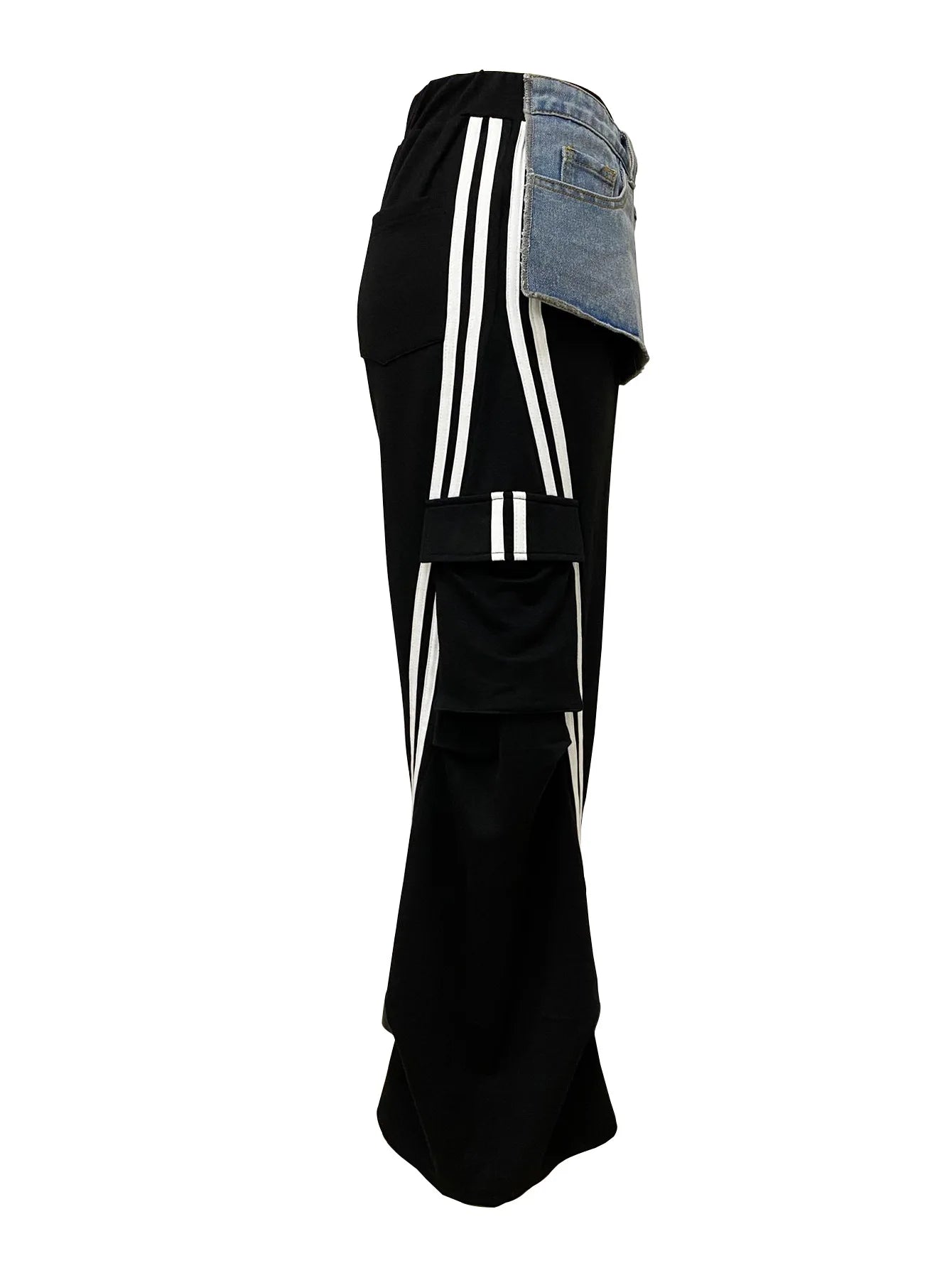 Denim Patchwork Pocket Wide Leg Jogger