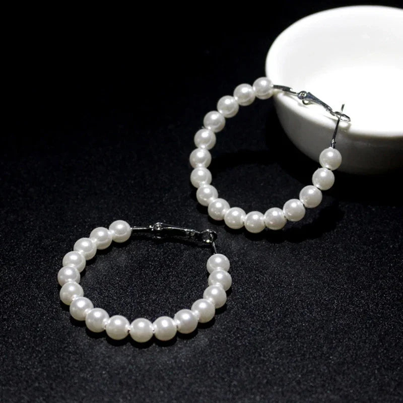 Imitation Pearl Hoop Earrings
