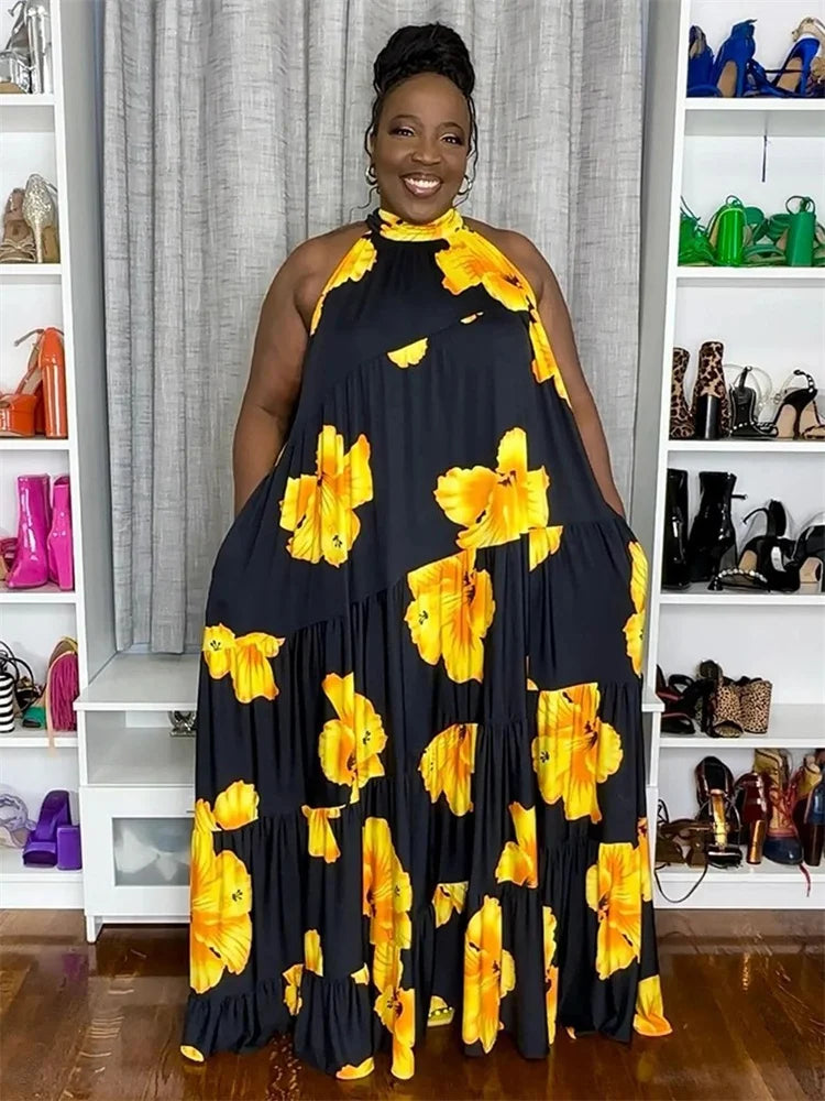 Print Bandage Loose Maxi Dress