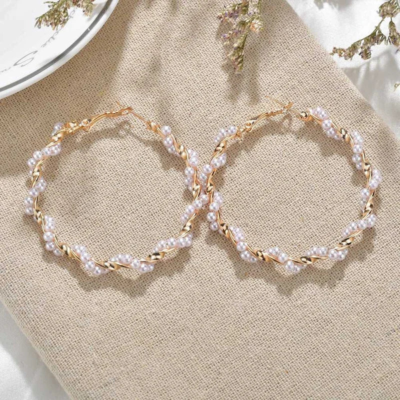 Imitation Pearl Hoop Earrings