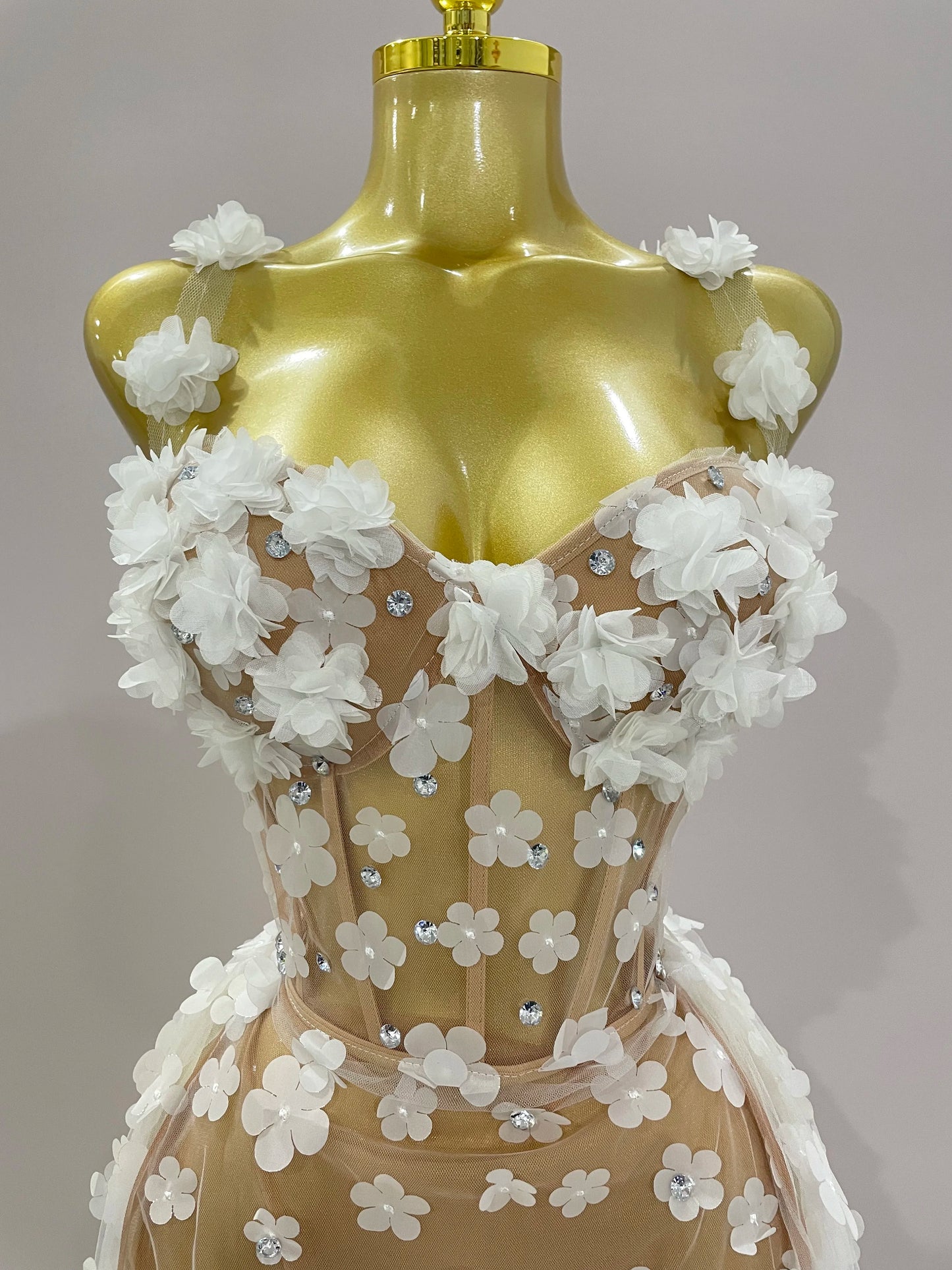 Sexy Mesh See Through Flowers Dress