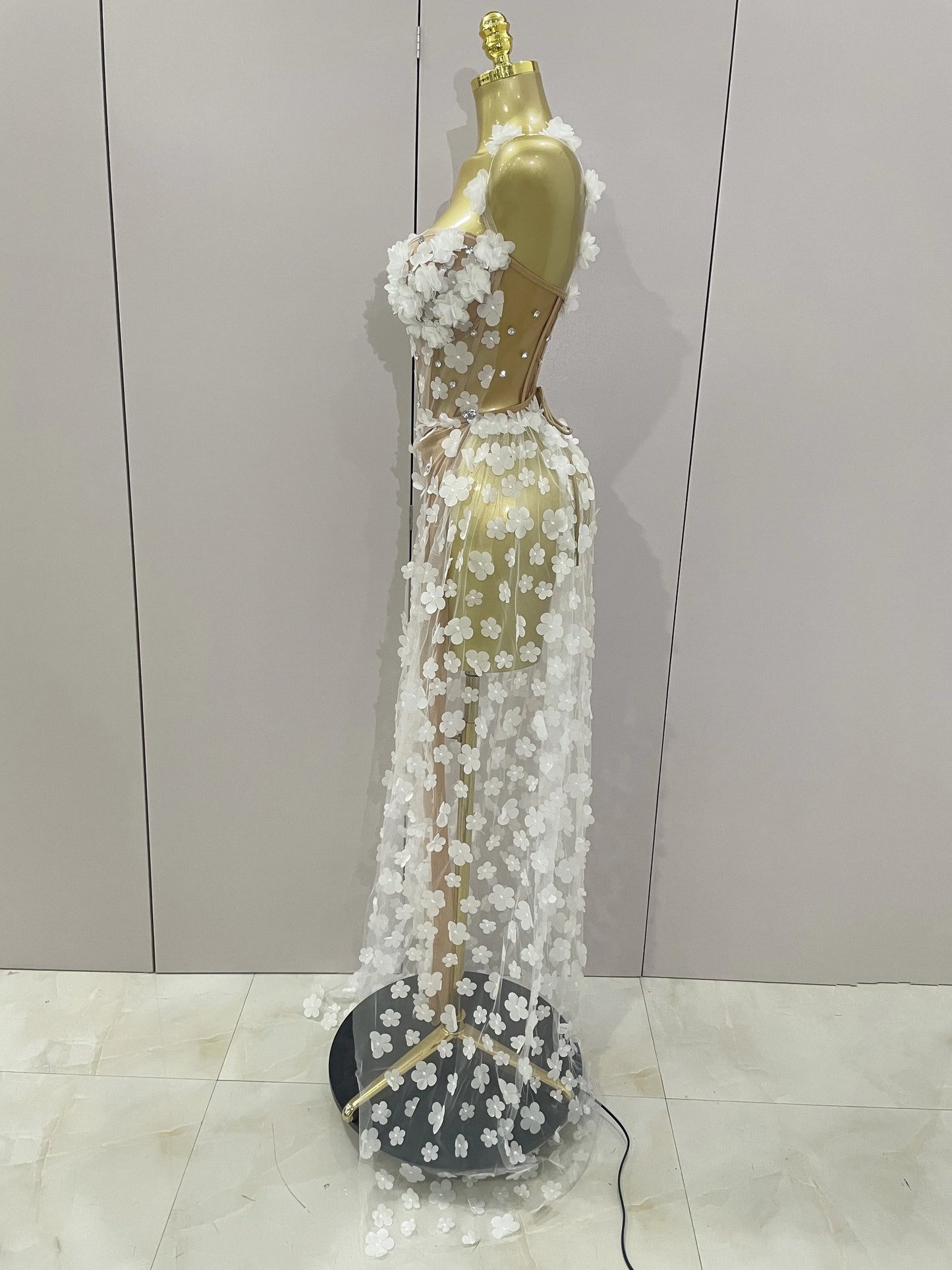 Sexy Mesh See Through Flowers Dress