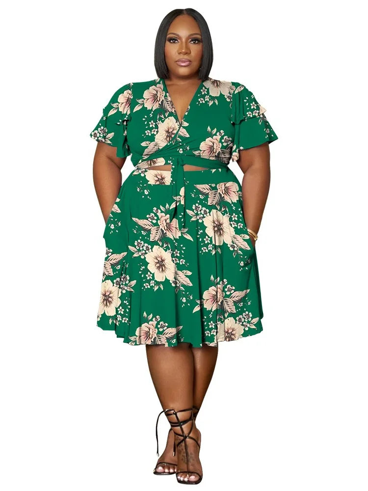 Casual V Neck Two Piece Set