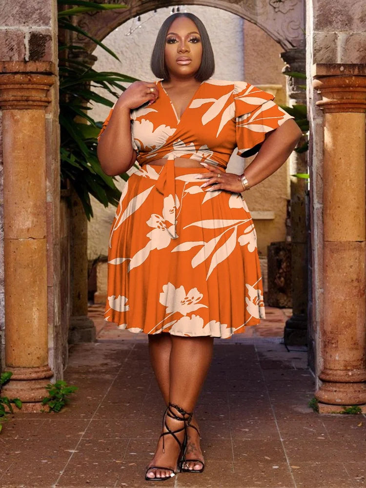 Casual V Neck Two Piece Set