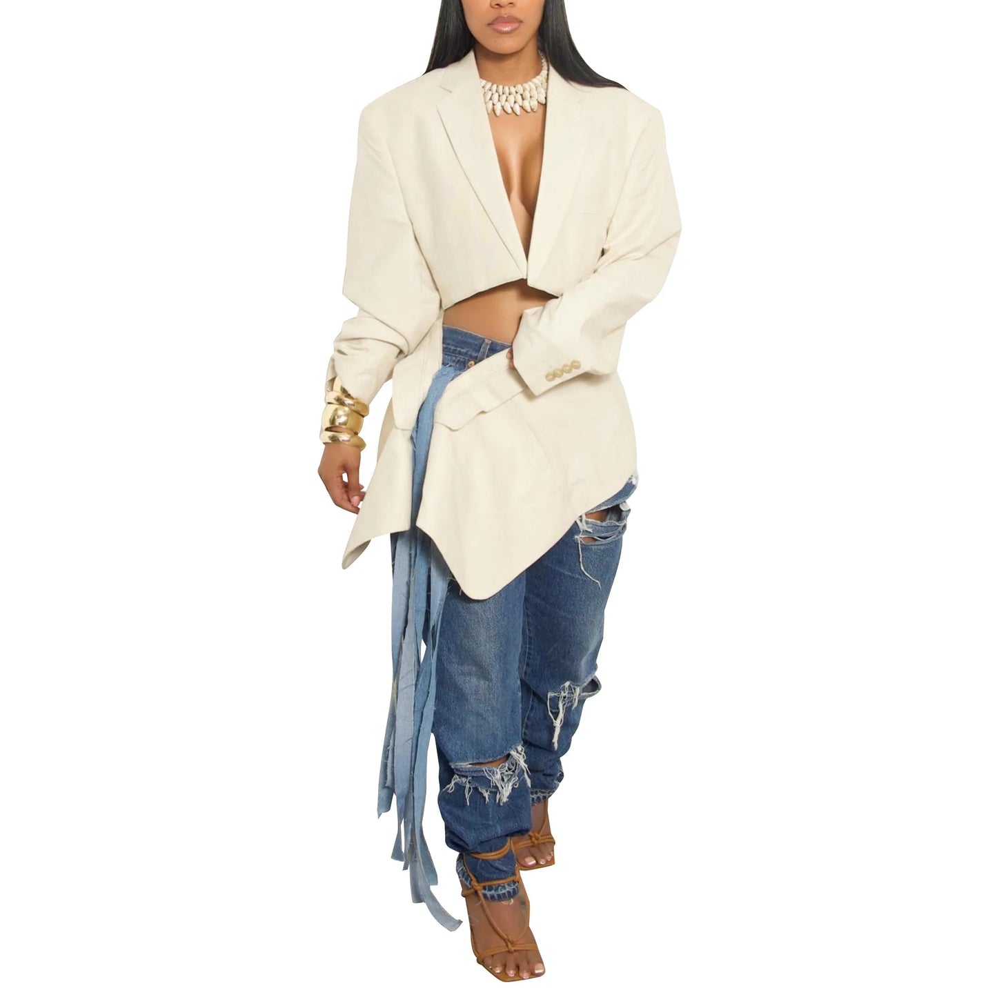 Full Sleeve Blazer and Mini Tie Up Skirt