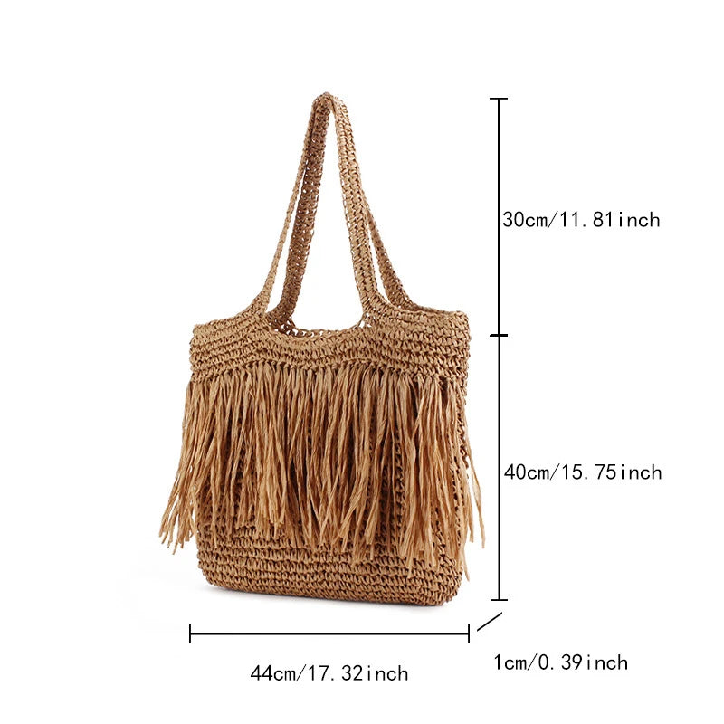 Tassel Woven Shoulder Bag