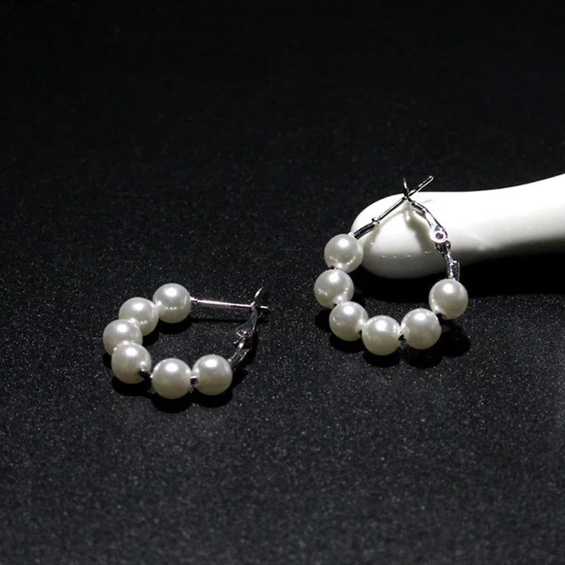 Imitation Pearl Hoop Earrings