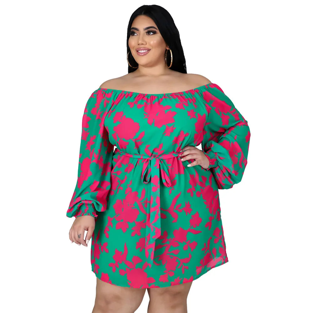 Loose Print Long Sleeve Dress