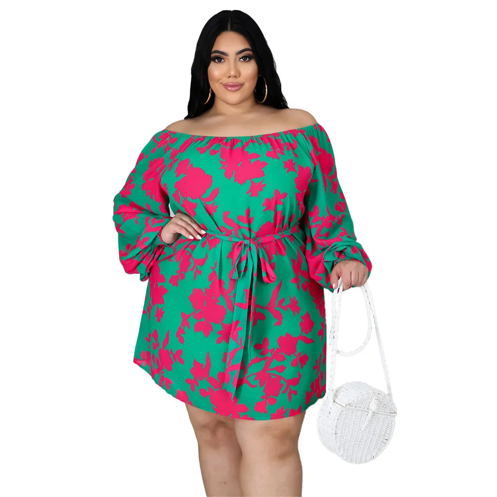 Loose Print Long Sleeve Dress