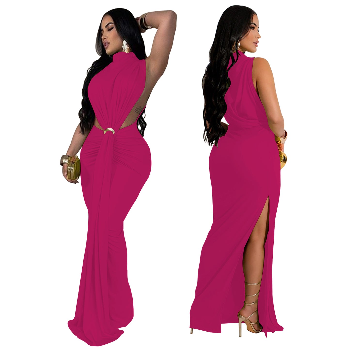 High Split Stacked Bodycon Maxi Dress