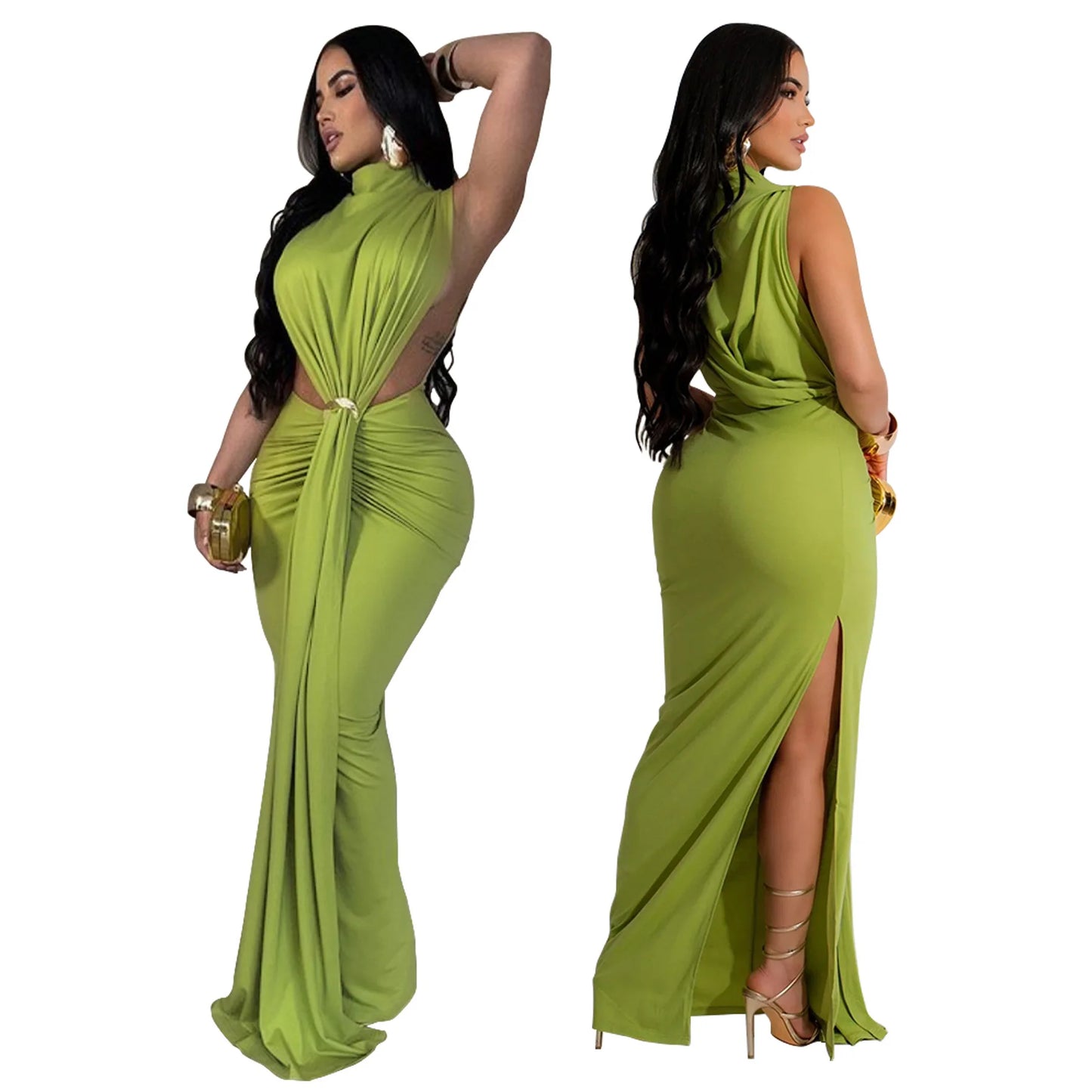 High Split Stacked Bodycon Maxi Dress