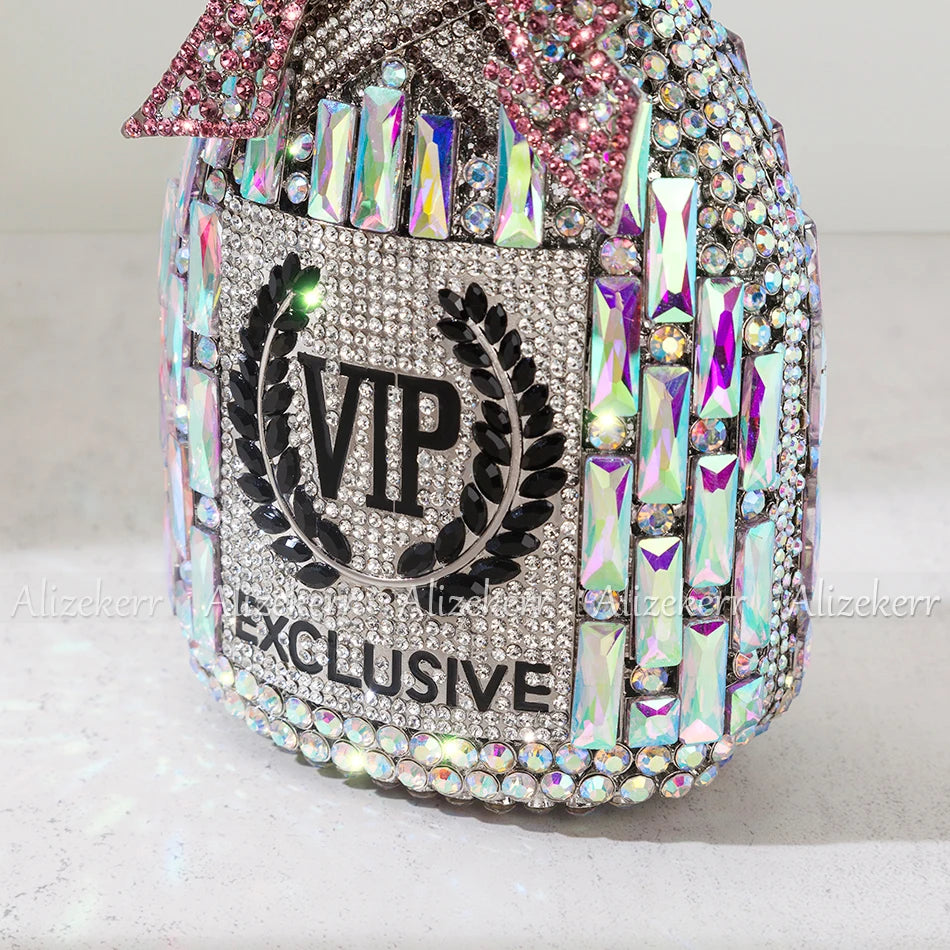 Champagne Bottle Shaped Bow Crystal Bag