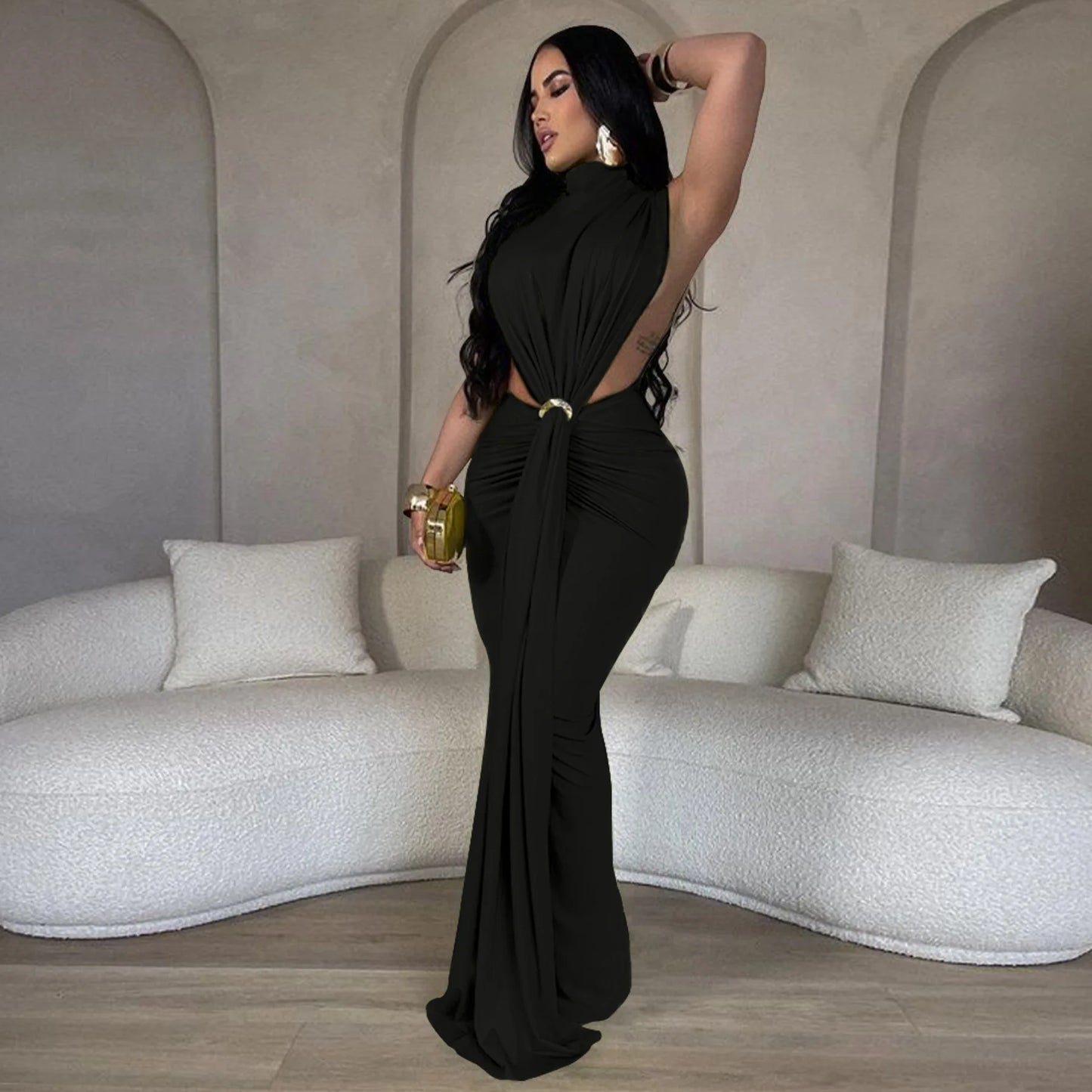 High Split Stacked Bodycon Maxi Dress