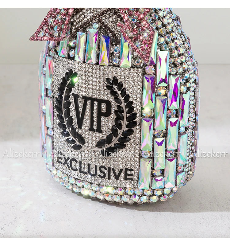 Champagne Bottle Shaped Bow Crystal Bag