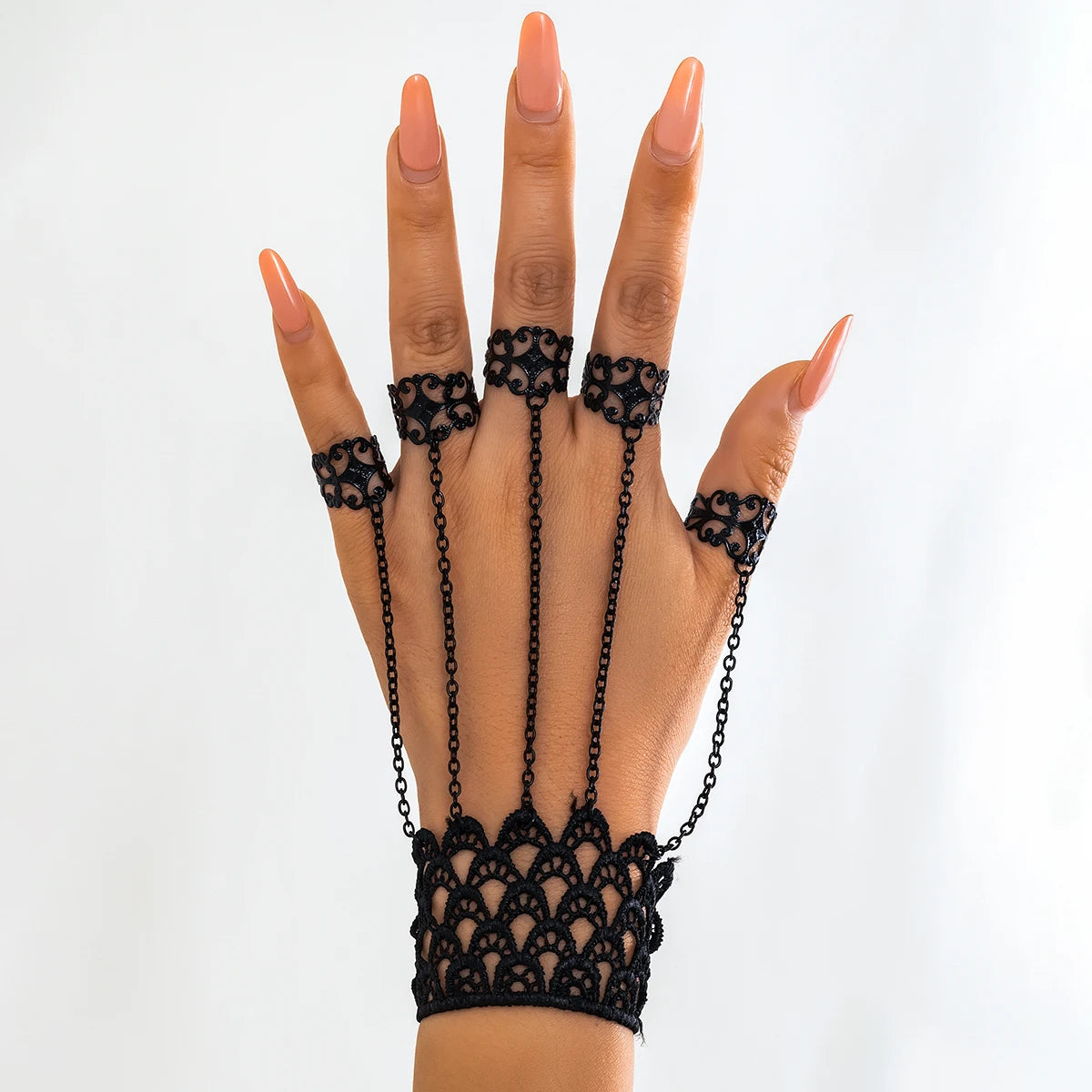 Vintage Black Lace Finger Wrist Chain