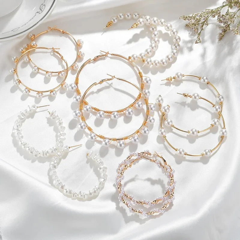 Imitation Pearl Hoop Earrings