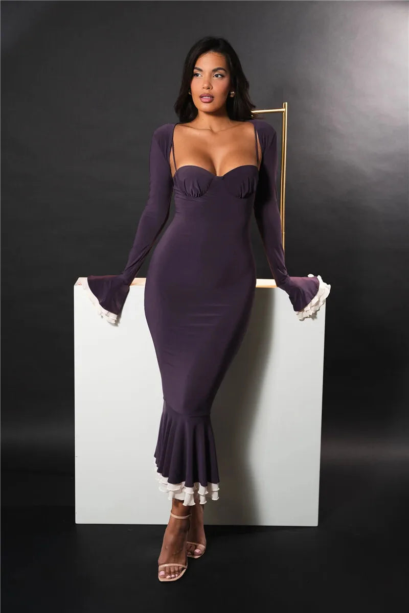 Elegant Long Sleeve Sexy Maxi Dress