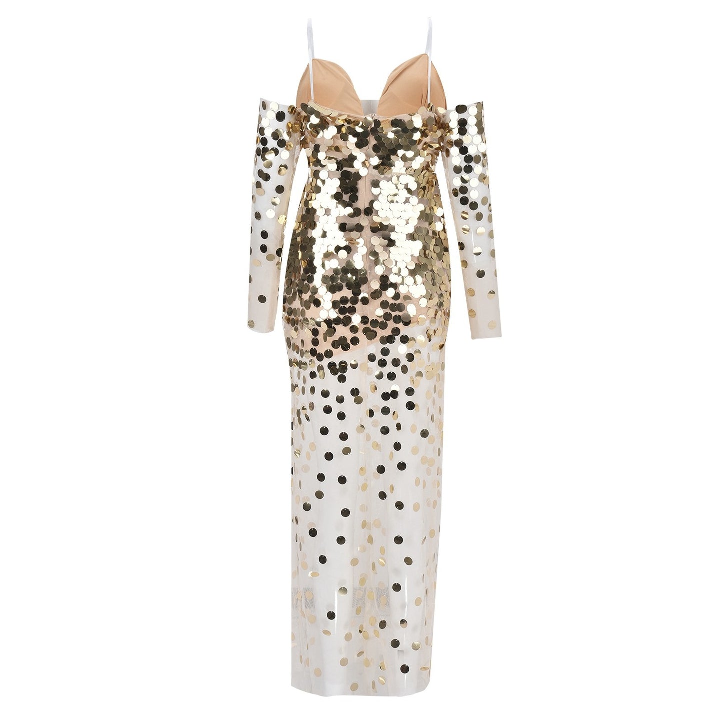 Sequined Mesh Evening Dress