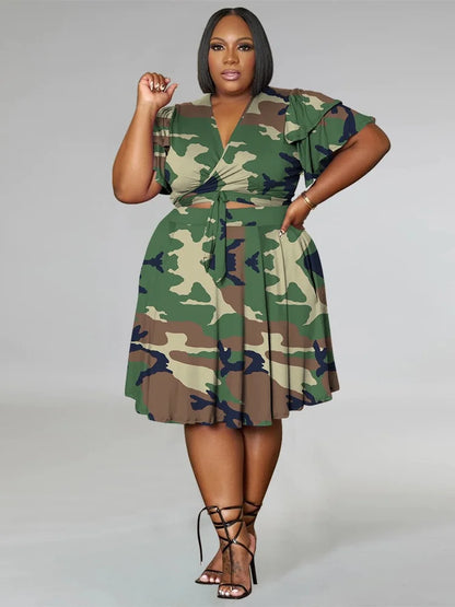 Casual V Neck Two Piece Set