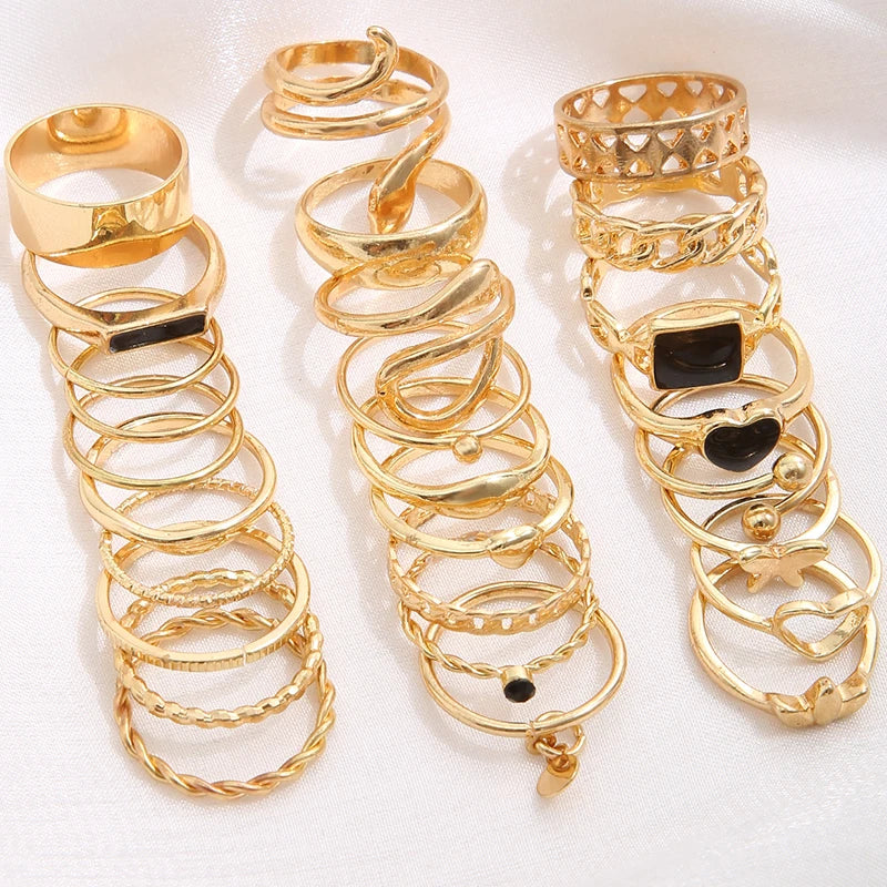 Vintage Black Rings Set