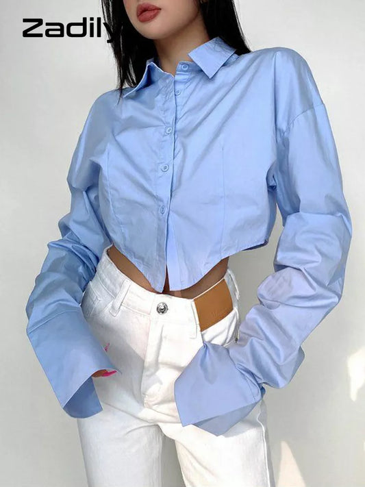 Long Sleeve Button Crop Top