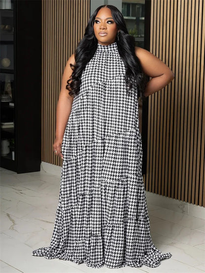Print Bandage Loose Maxi Dress