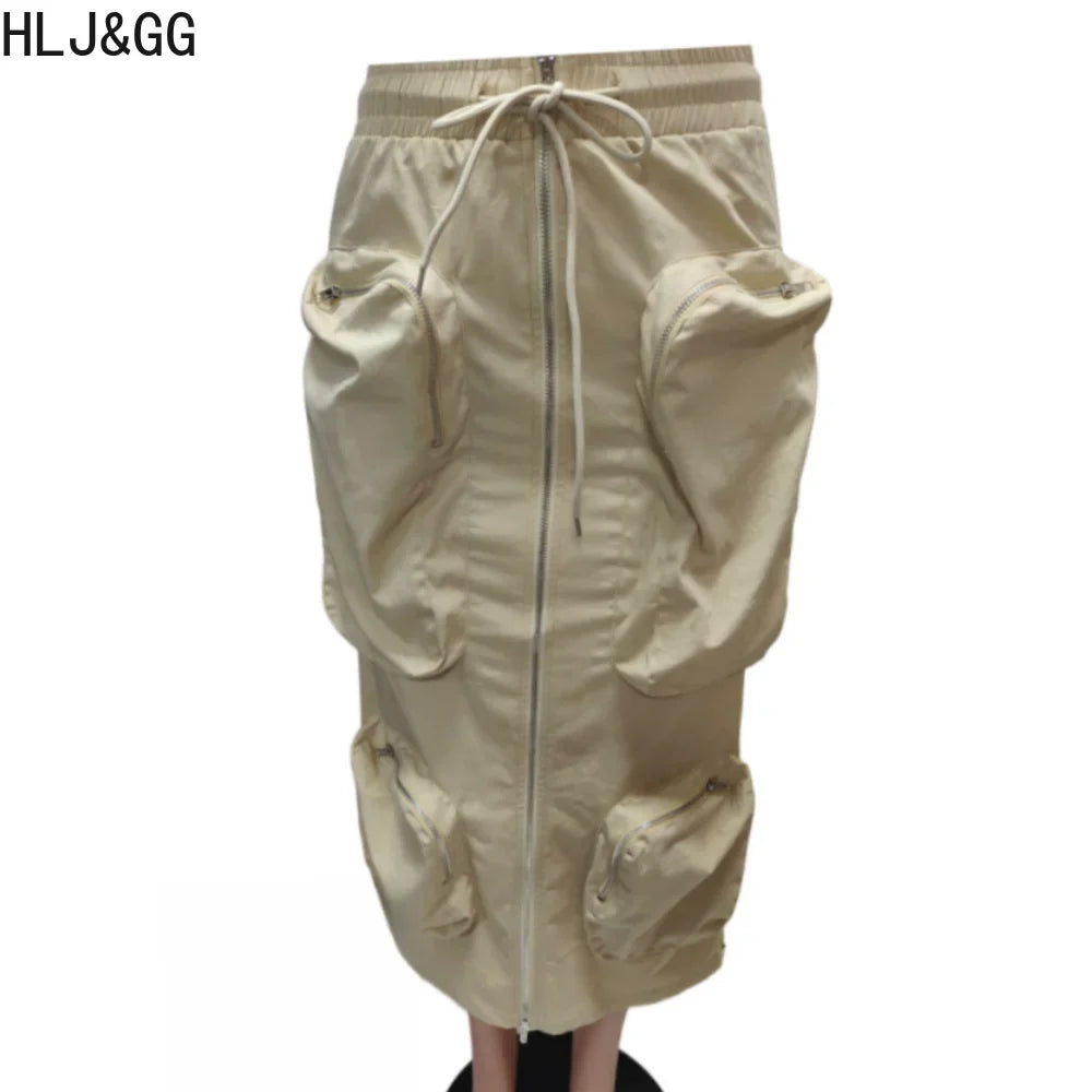 Zipper Pocket  High Waist Skirt