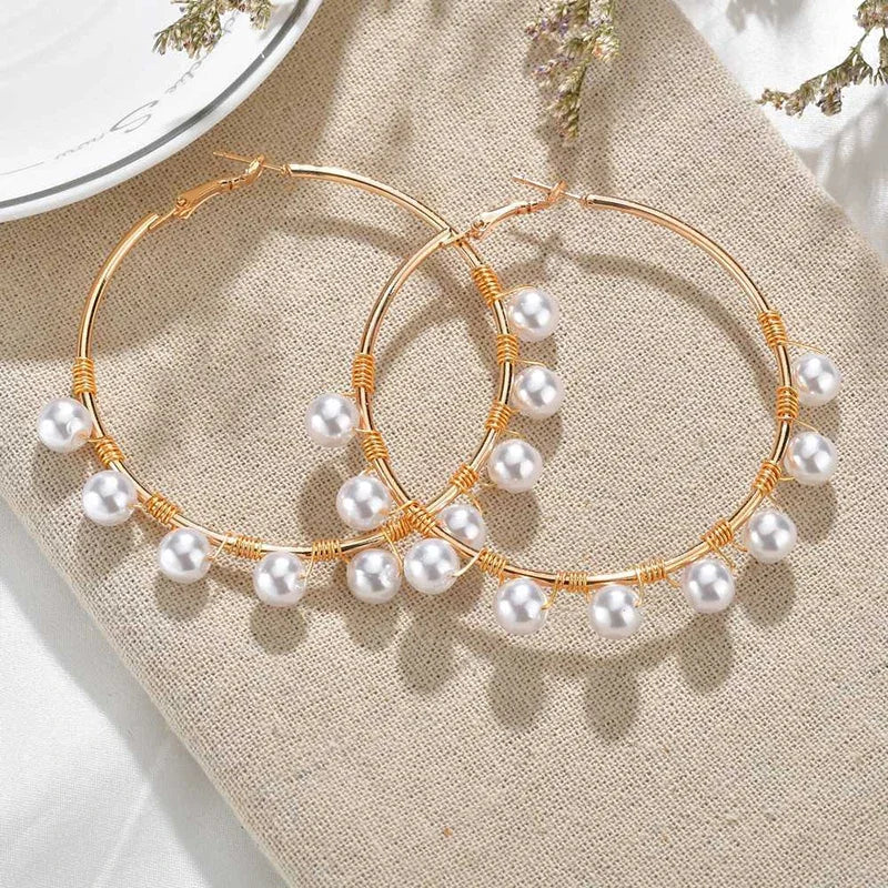 Imitation Pearl Hoop Earrings