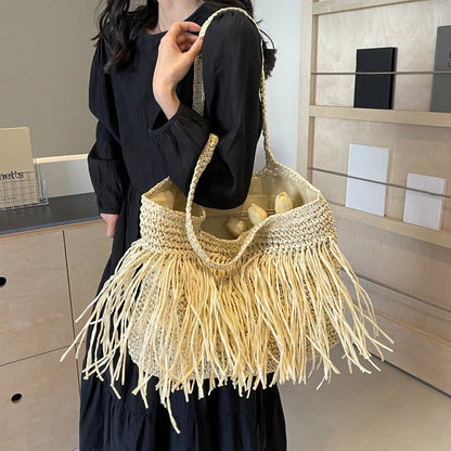 Tassel Woven Shoulder Bag