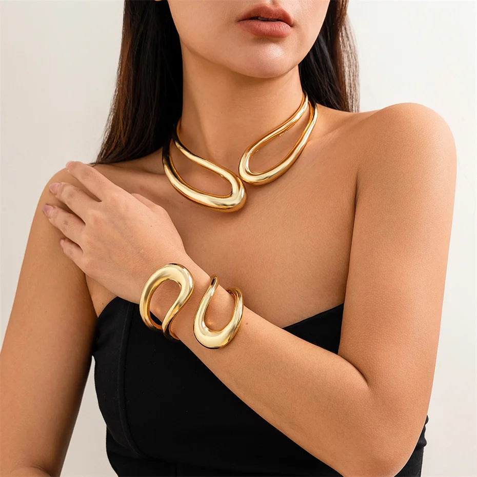 Big Open Torques Choker and Bracelet