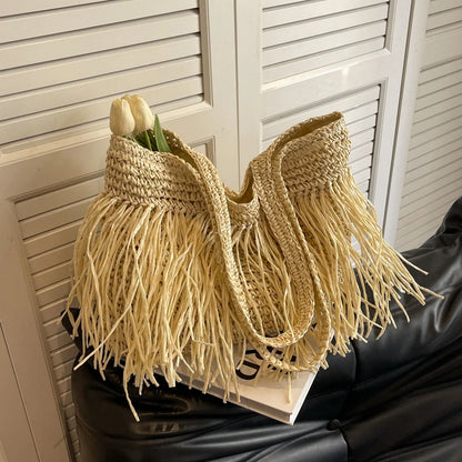 Tassel Woven Shoulder Bag