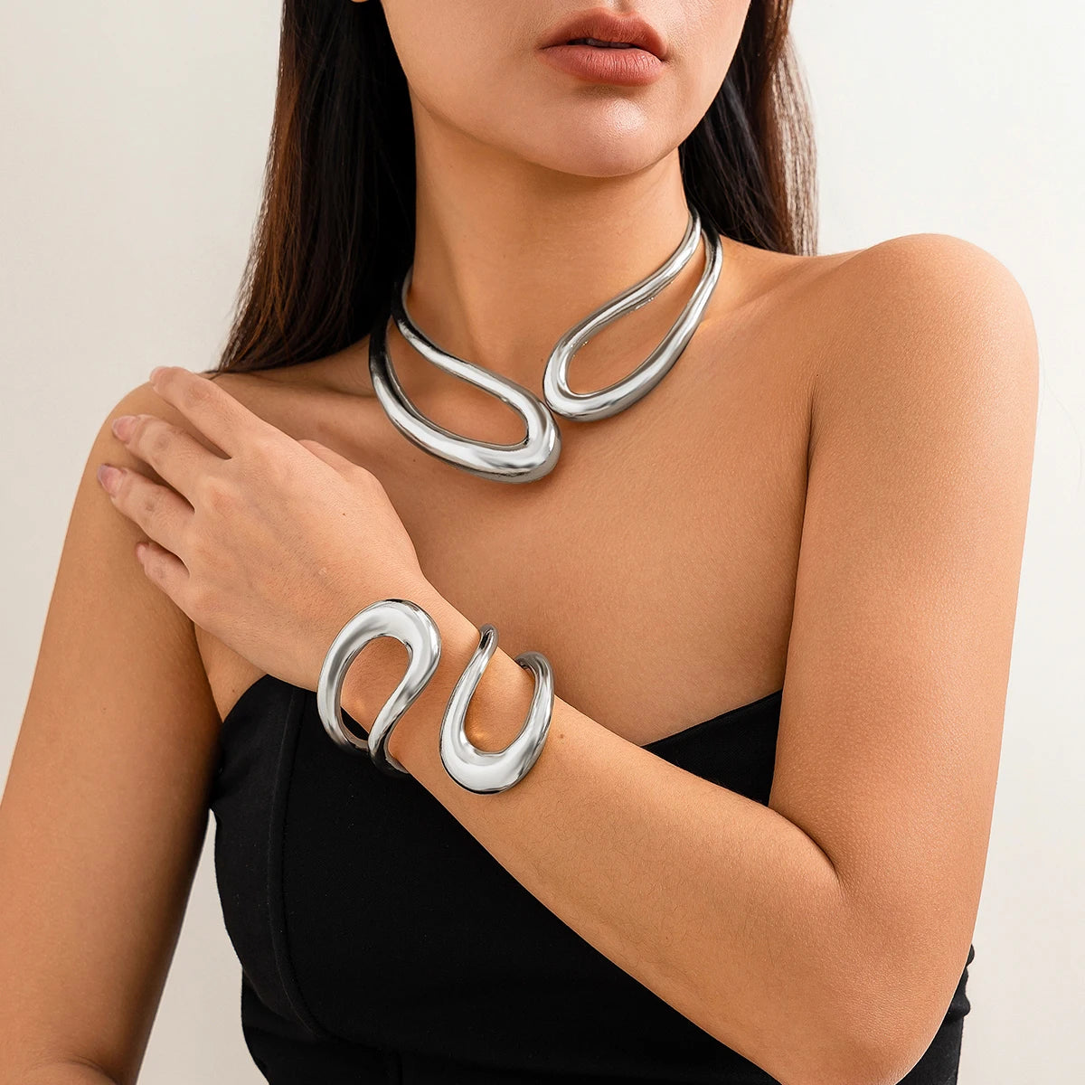 Big Open Torques Choker and Bracelet
