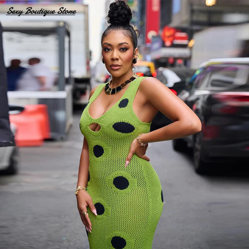 Sexy See Through Knitted Maxi Dress