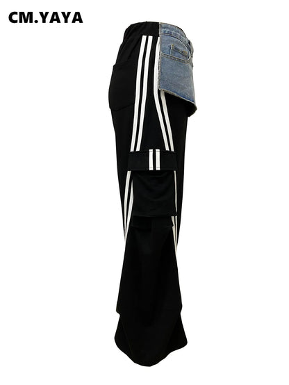 Denim Patchwork Pocket Wide Leg Jogger