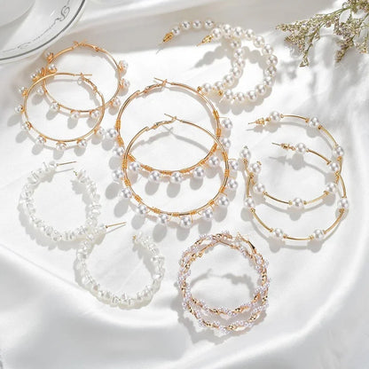 Imitation Pearl Hoop Earrings