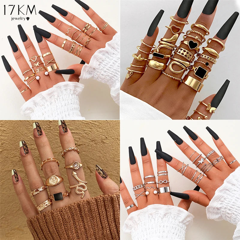 Vintage Black Rings Set