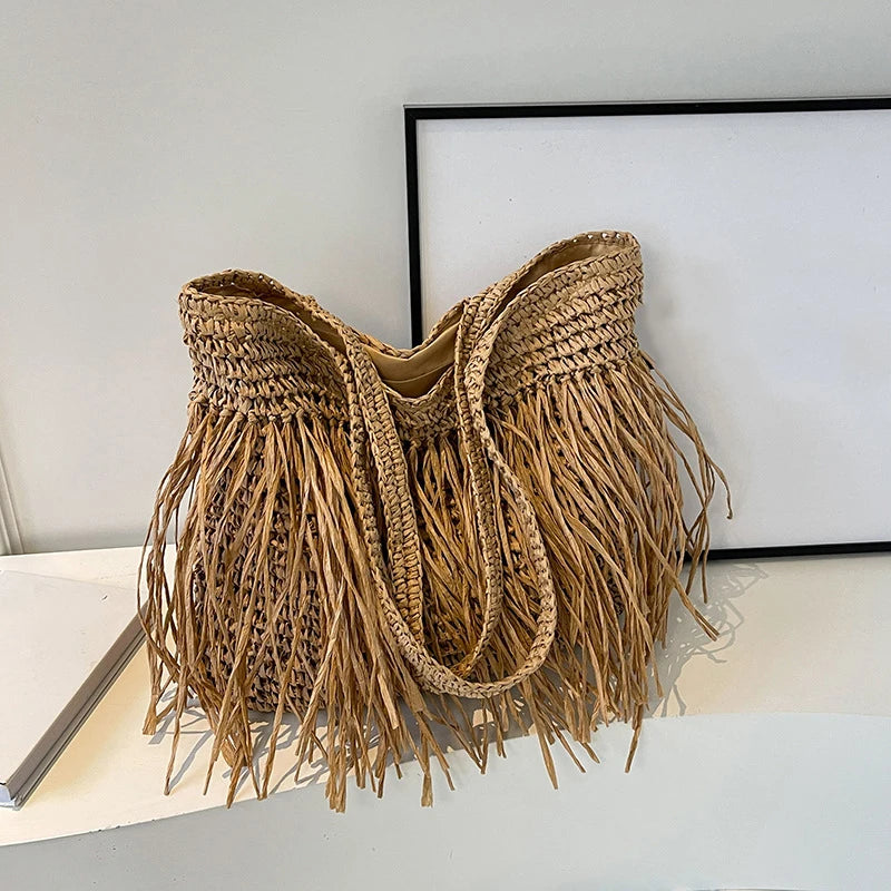 Tassel Woven Shoulder Bag