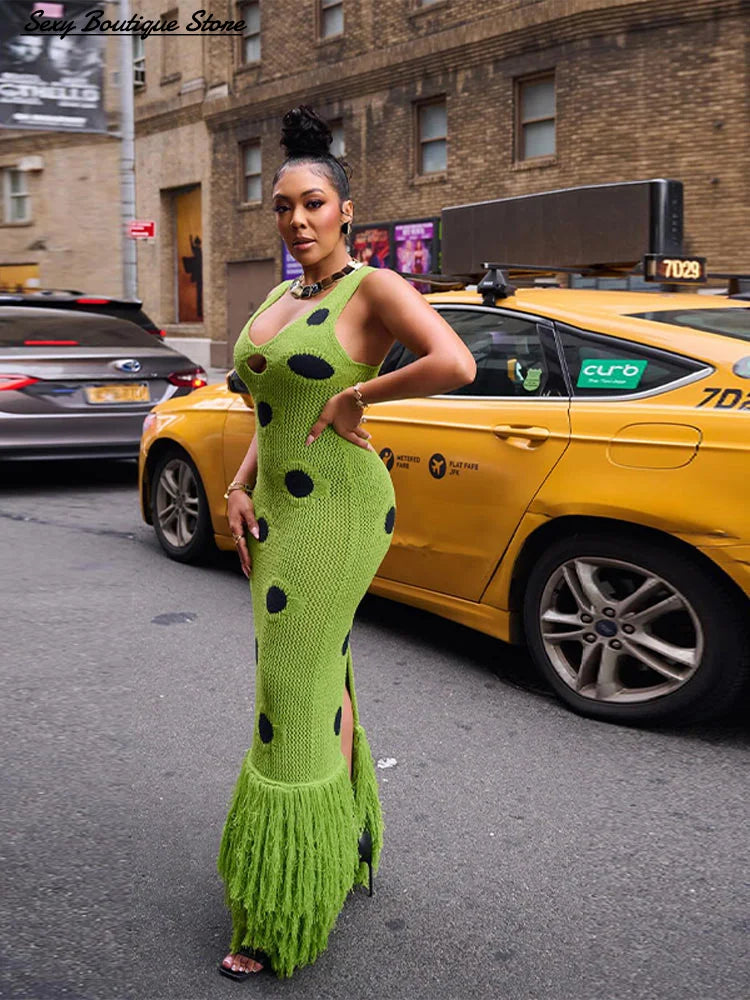 Sexy See Through Knitted Maxi Dress