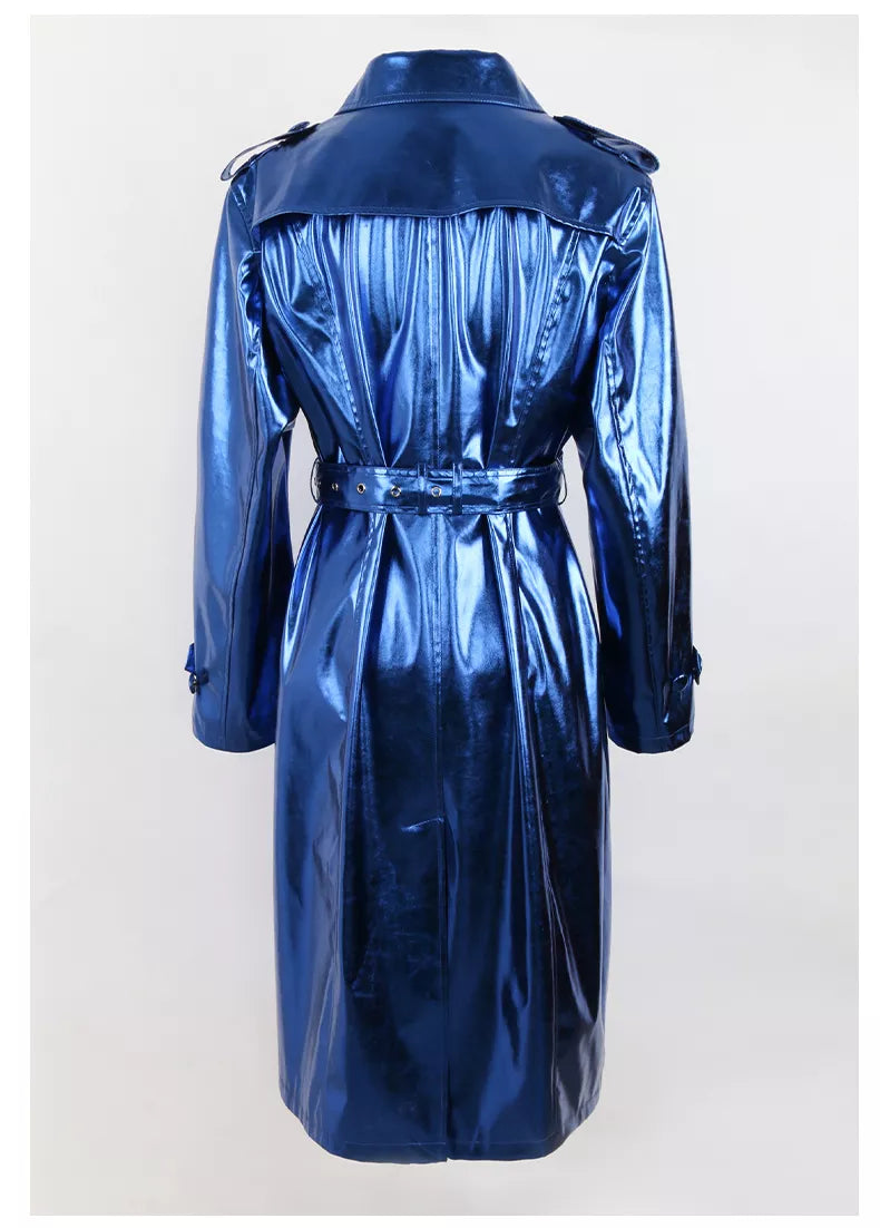 Long Shiny Reflective Trench Coat