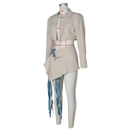 Full Sleeve Blazer and Mini Tie Up Skirt