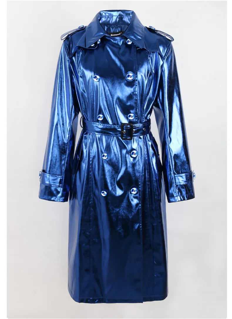 Long Shiny Reflective Trench Coat