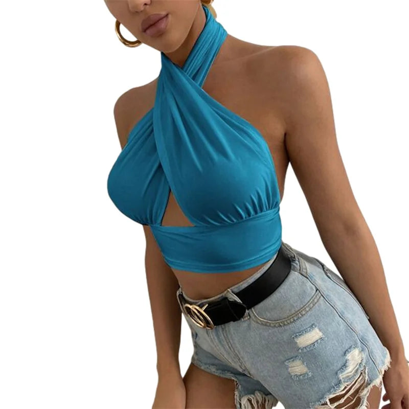 Solid Sleeveless Backless Crop Top