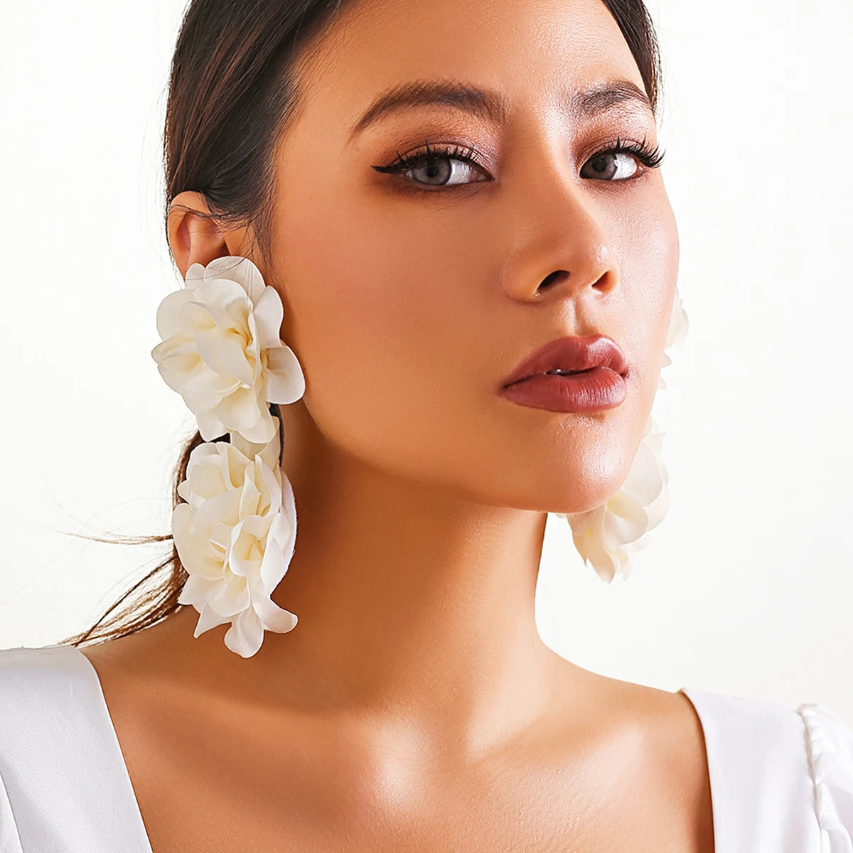 Fabric Flower Petal Earrings