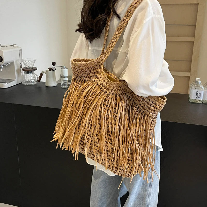 Tassel Woven Shoulder Bag