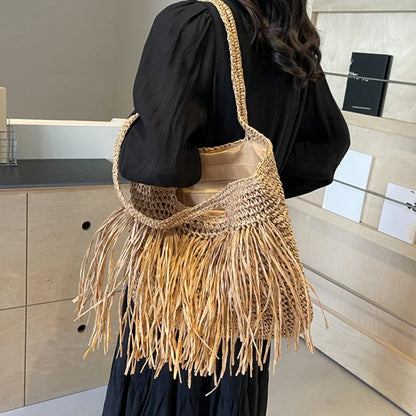 Tassel Woven Shoulder Bag